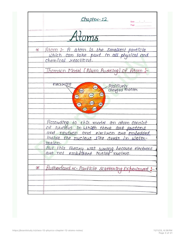 Class 12 Physics: Atoms Notes | PDF | Applied And Interdisciplinary ...