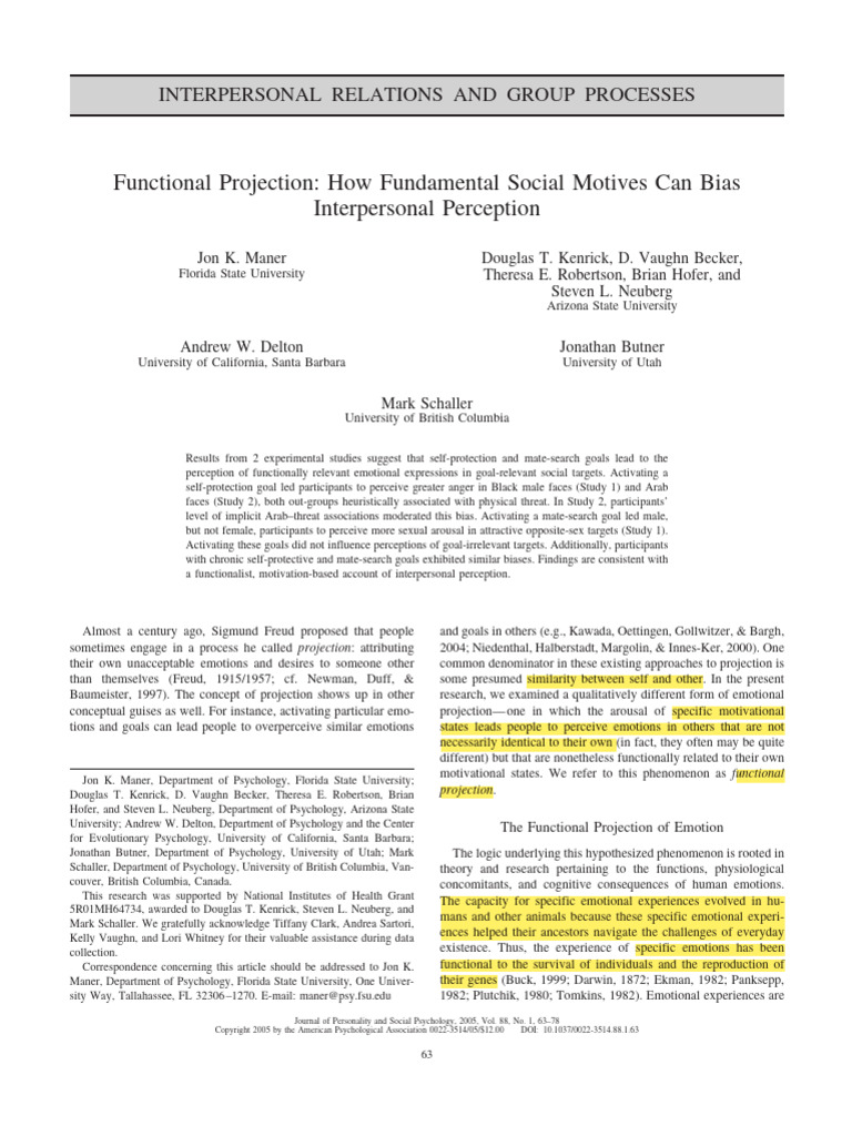 Functional Projection in Interpersonal Perception | PDF | Emotions | Anger