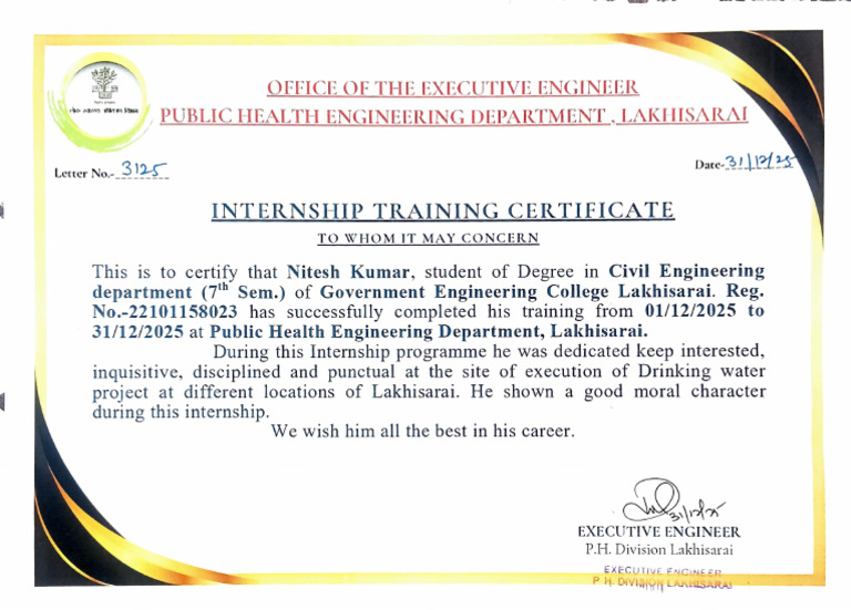 Internship Certificate for Civil Engineering | PDF