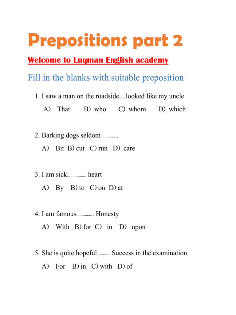 Prepositions Practice Exercises | PDF