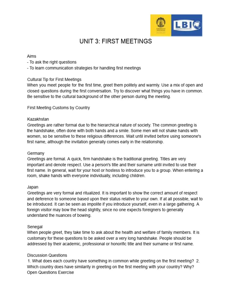 First Meeting Communication Strategies | PDF