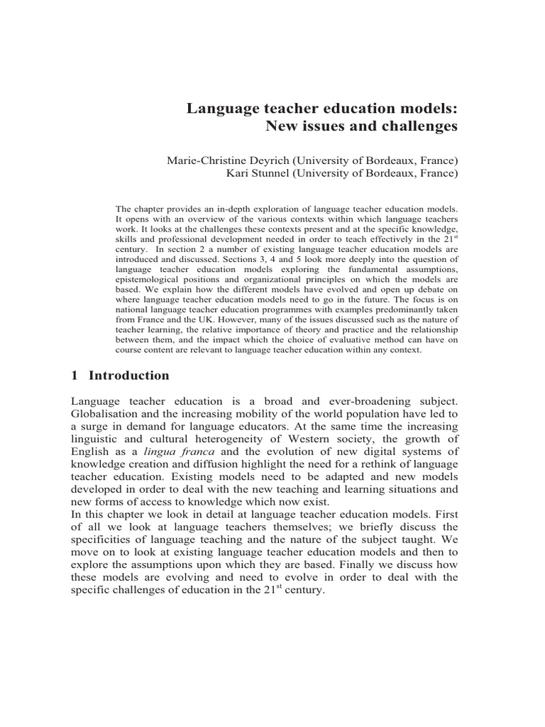 Language Teacher Education Models Explained | PDF | Language Education ...