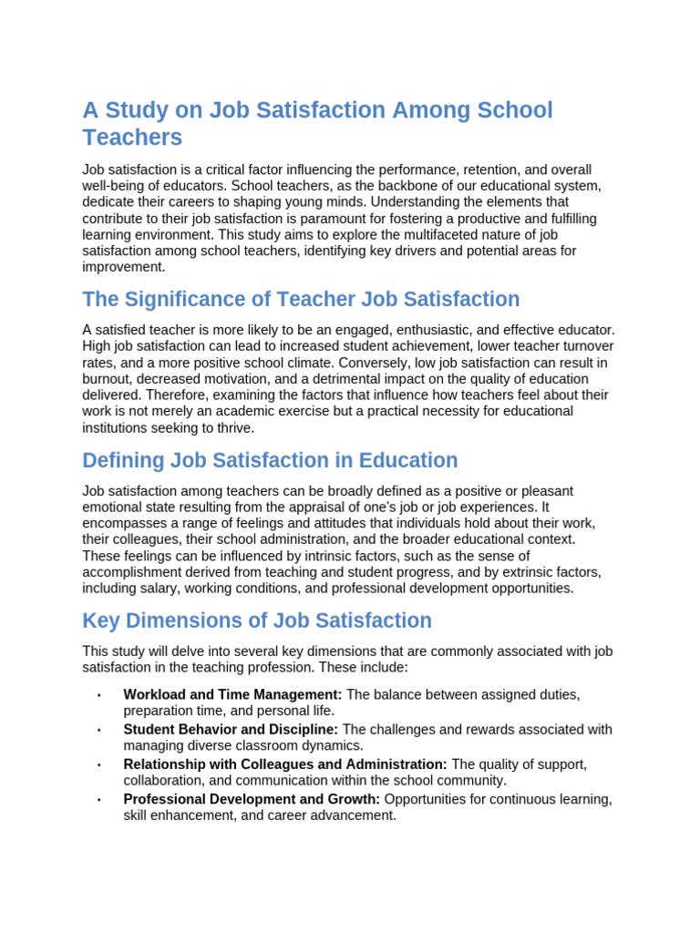 Teacher Job Satisfaction Study Insights | PDF | Teachers | Job Satisfaction