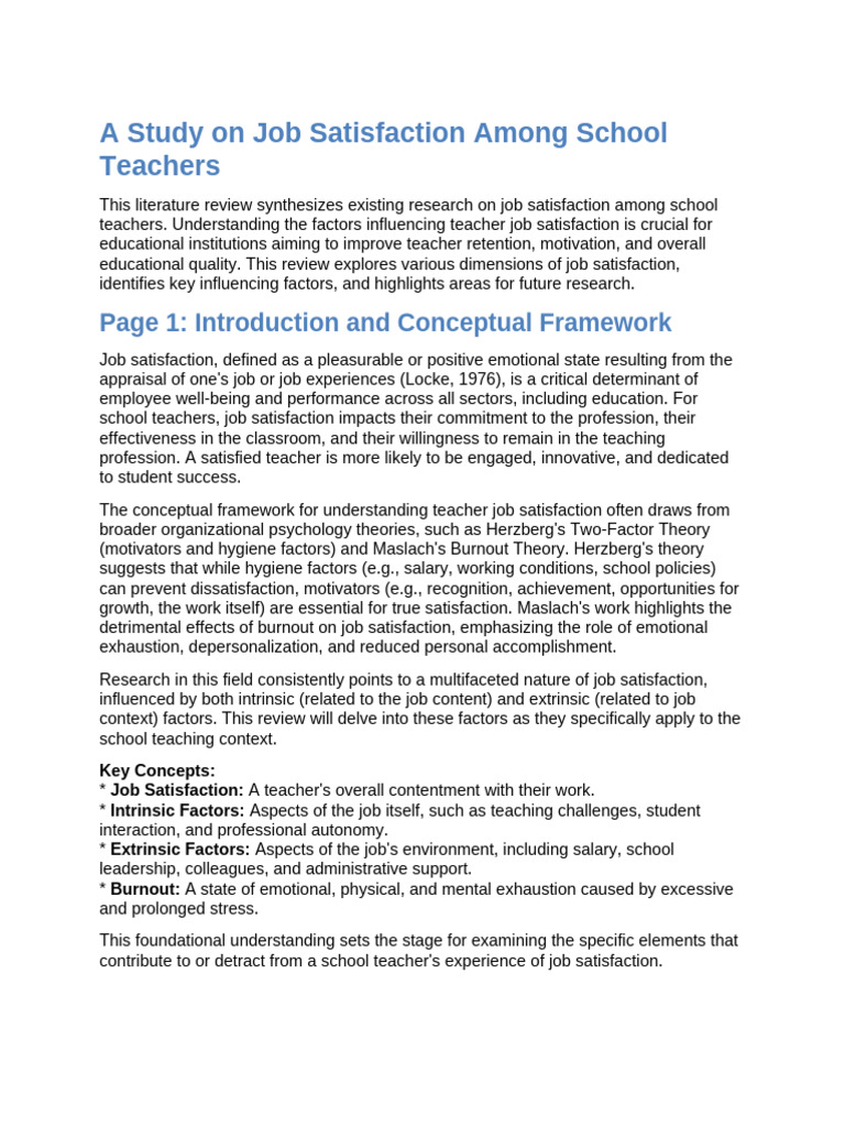 Teacher Job Satisfaction Factors Explored | PDF | Job Satisfaction ...