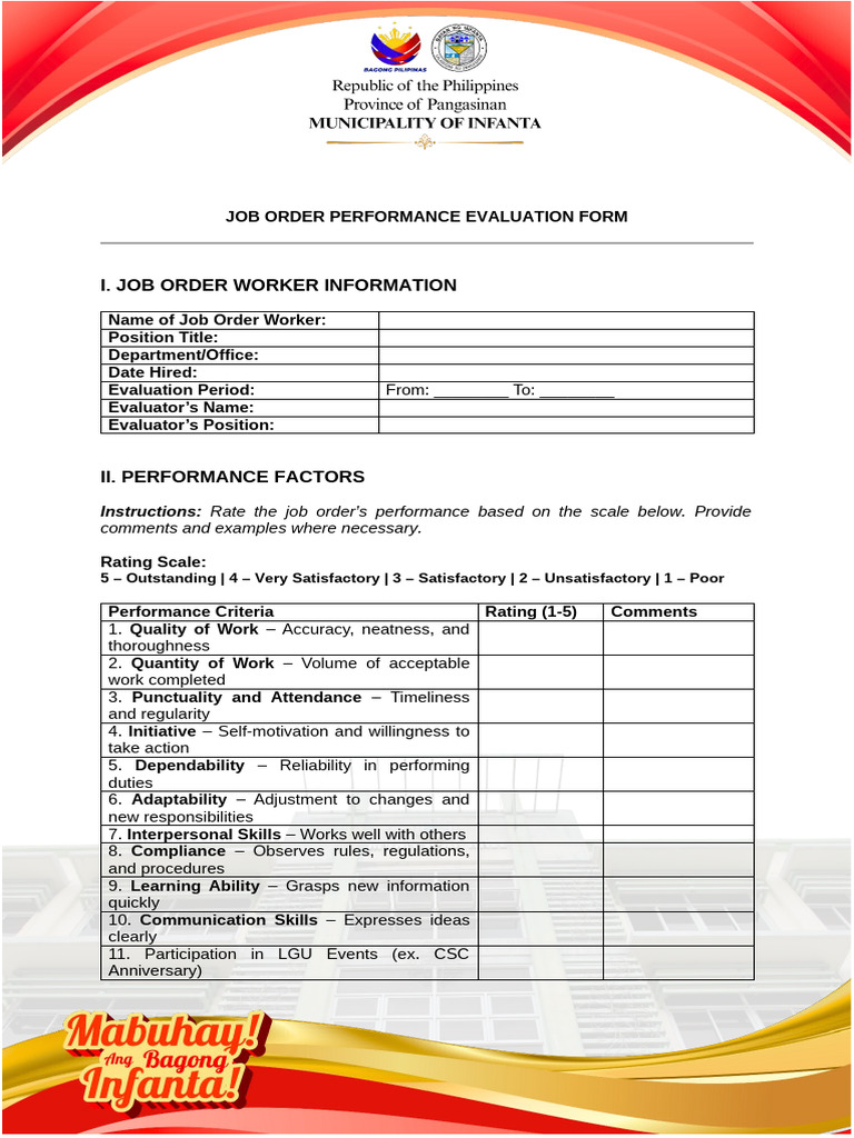 Job Order Worker Evaluation Form | PDF