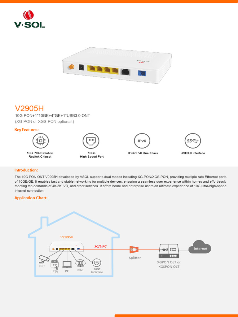 10G PON ONT V2905H with USB3.0 | PDF | I Pv6 | Physical Layer Protocols
