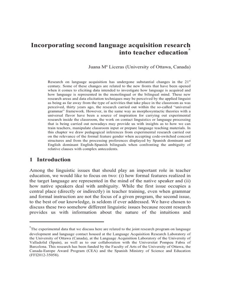 Incorporating second language acquisition research into teacher ...