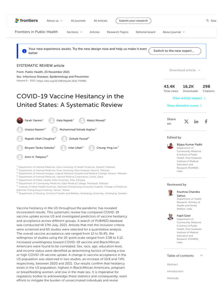 Frontiers COVID-19 Vaccine Hesitancy in the United States a Systematic ...