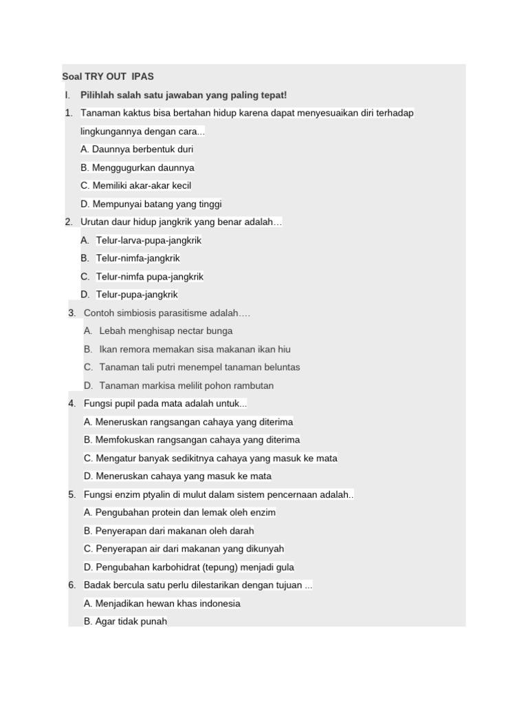 Soal TRY OUT IPAS untuk Siswa | PDF