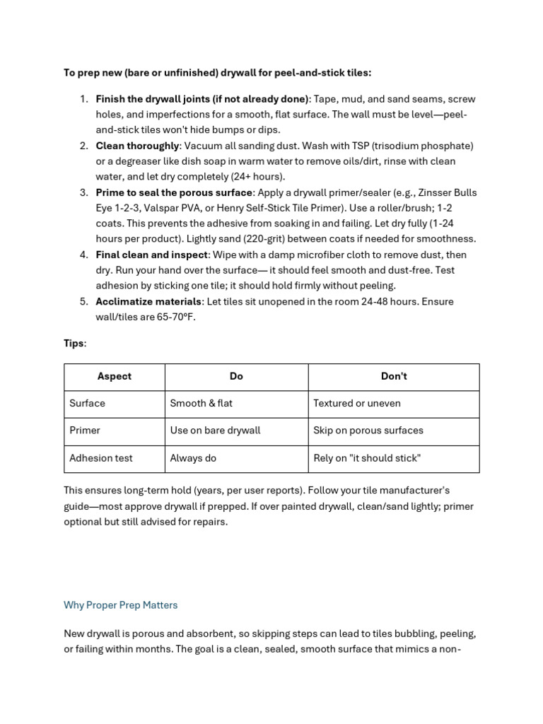 Prep Drywall for Peel-and-Stick Tiles | PDF | Drywall | Materials