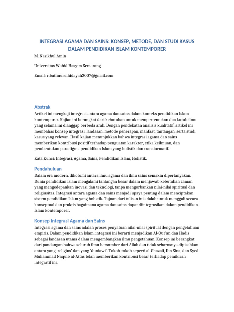 Integrasi Agama dan Sains dalam Pendidikan | PDF