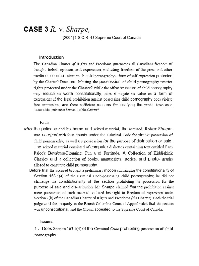 R vs Sharpe Case - Charter (1) | PDF | Overbreadth Doctrine | Child ...
