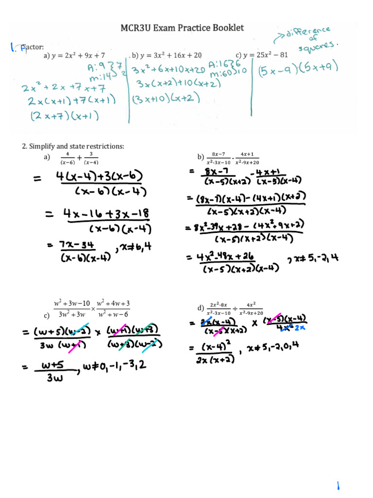 MCR3U Exam Practice Questions | PDF | Trigonometric Functions | Complex ...