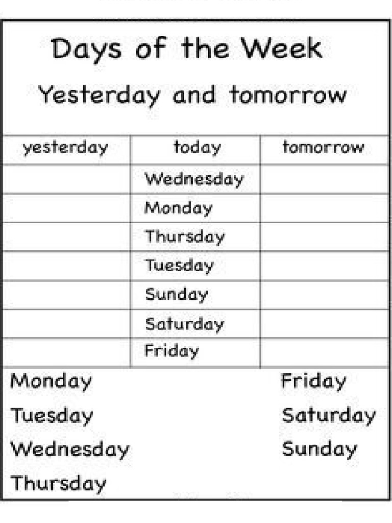 Days of The Week Worksheets 1 Eval | PDF