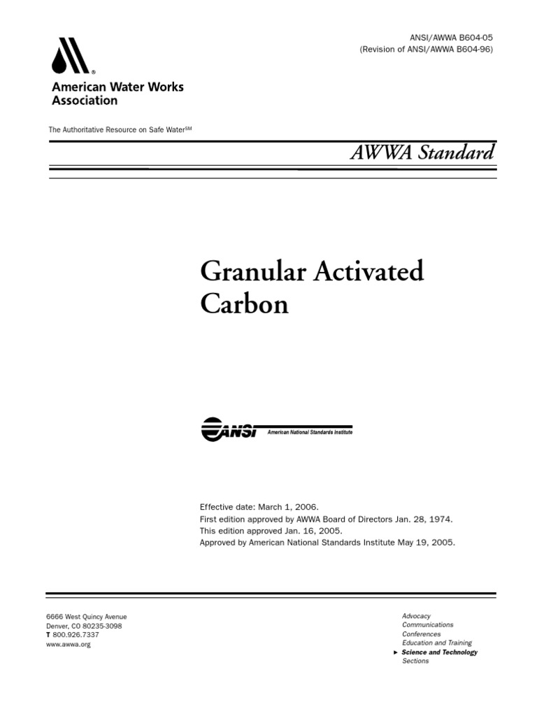 AWWA Standard for Granular Carbon | PDF | Filtration | Water Treatment