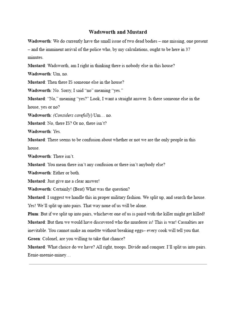 Clue: Murder Mystery Dialogue Excerpt | PDF