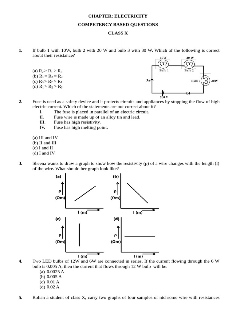 Class X Electricity Competency Questions | PDF | Series And Parallel ...