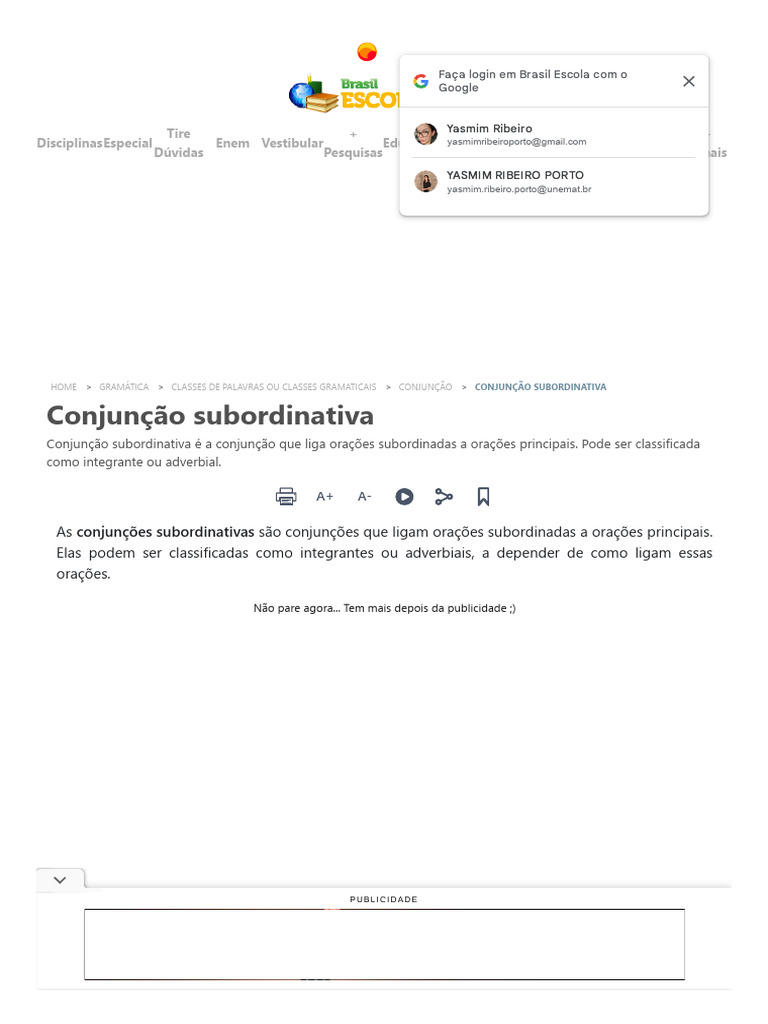Conjunções Subordinativas: Definição e Tipos | PDF | Sintaxe | Gramática