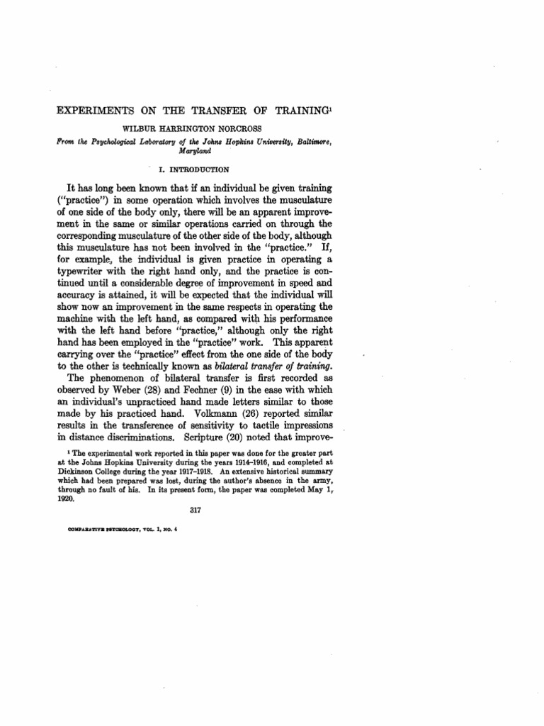 Bilateral Transfer of Training Experiments | PDF | Mind | Theory