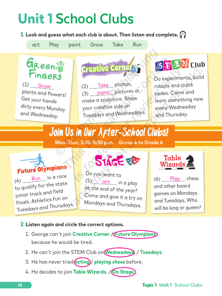 After-School Clubs Overview for Grades 4-6 | PDF | Verb | Linguistics