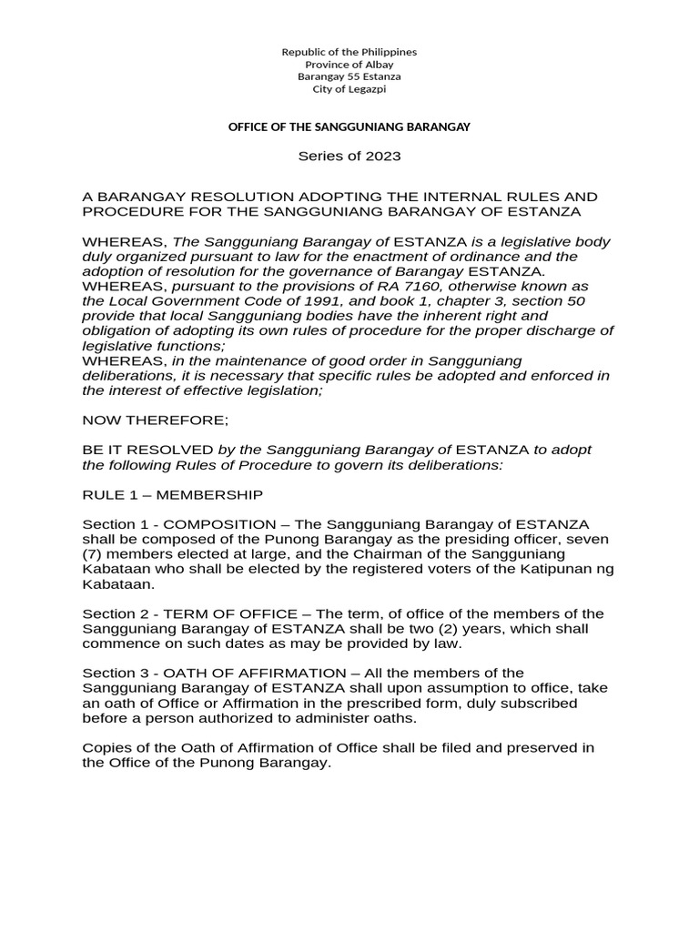 Internal Rules and Procedure | PDF | Quorum | Government