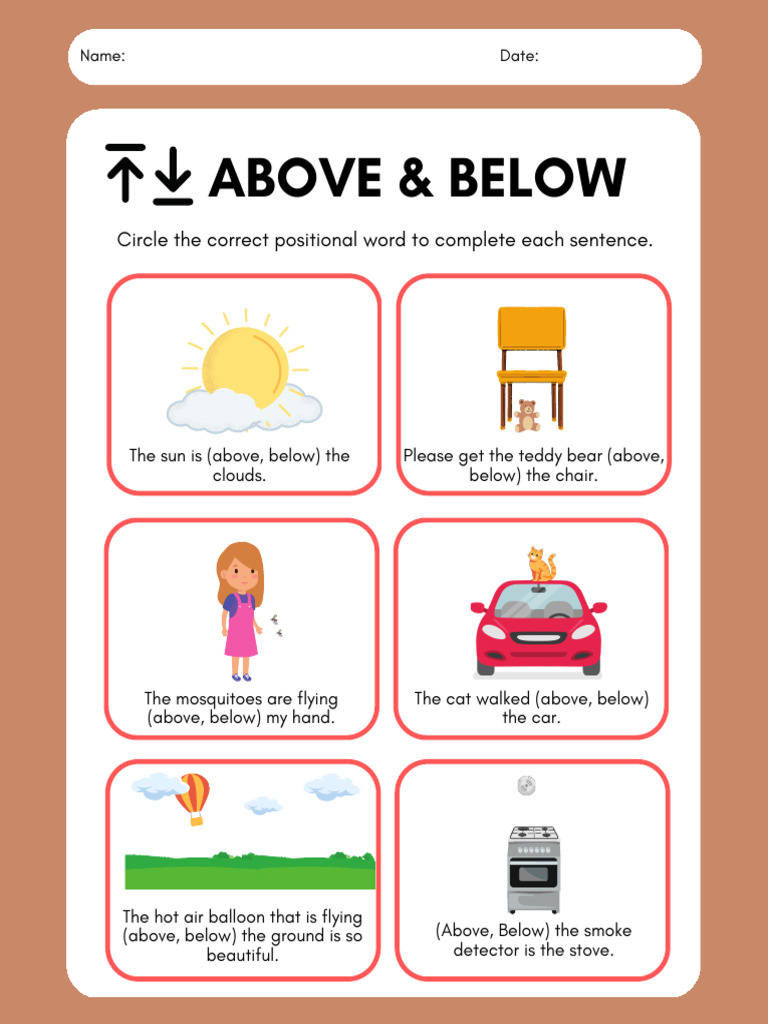 Above and Below Math White and Red Illustrative in Worksheet Style | PDF