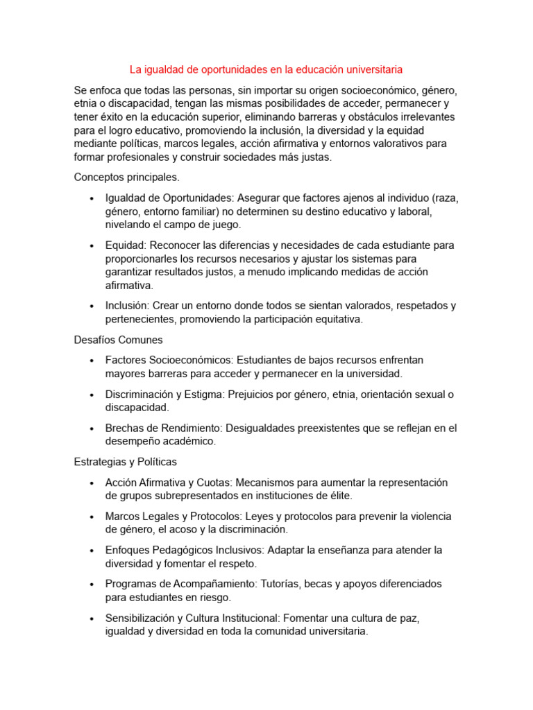 Igualdad de Oportunidades en Educación Superior | PDF | Inclusión ...