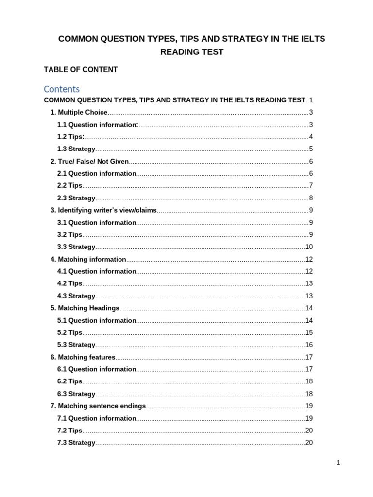 IELTS Reading Test: Question Types & Tips | PDF | Word | Adverb