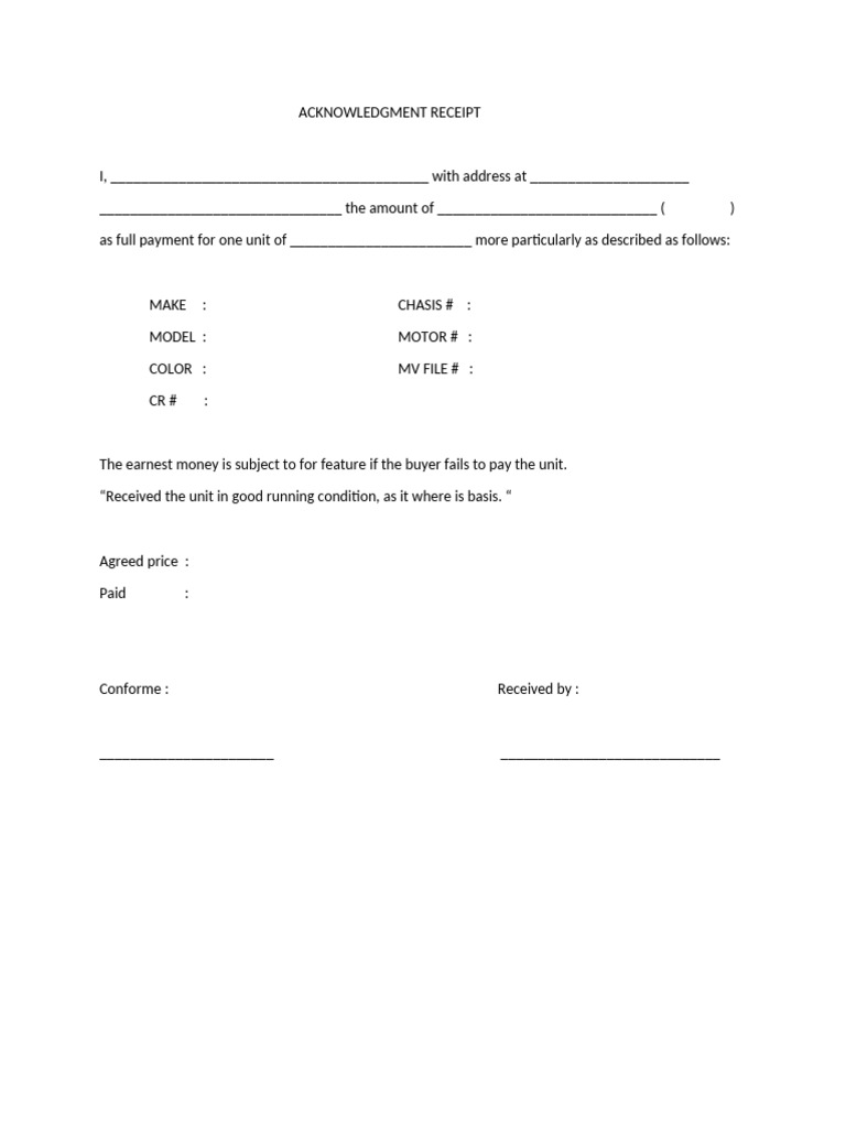 Acknowledgment Receipt Template | PDF