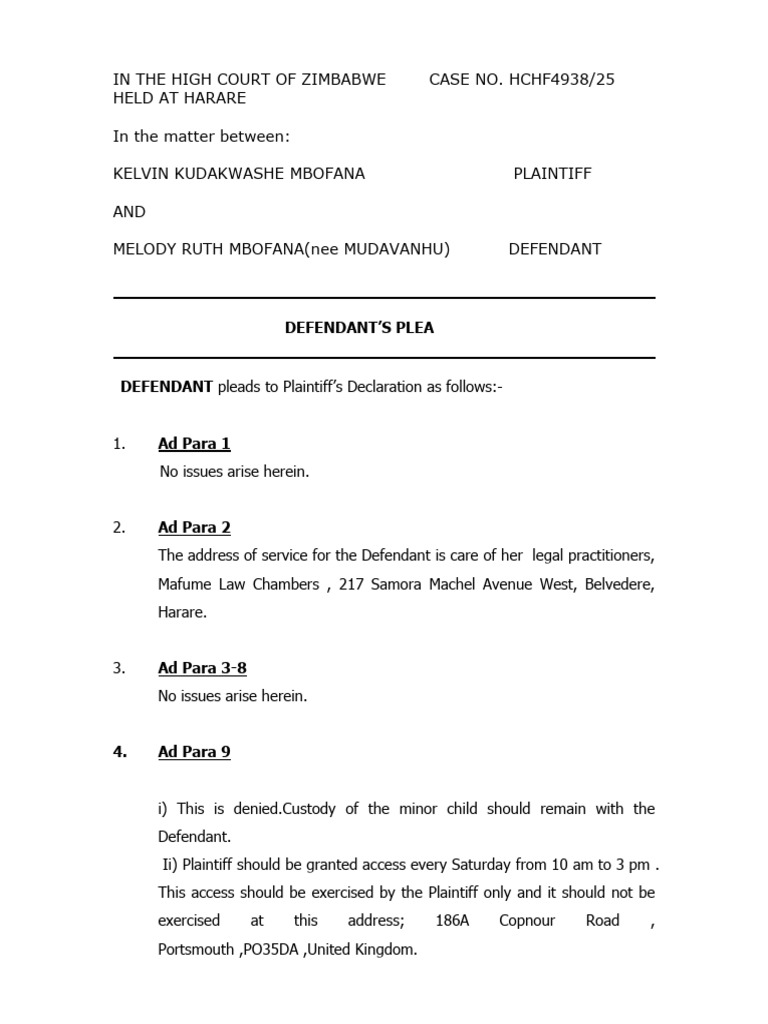 Defendant's Plea in Custody Case | PDF