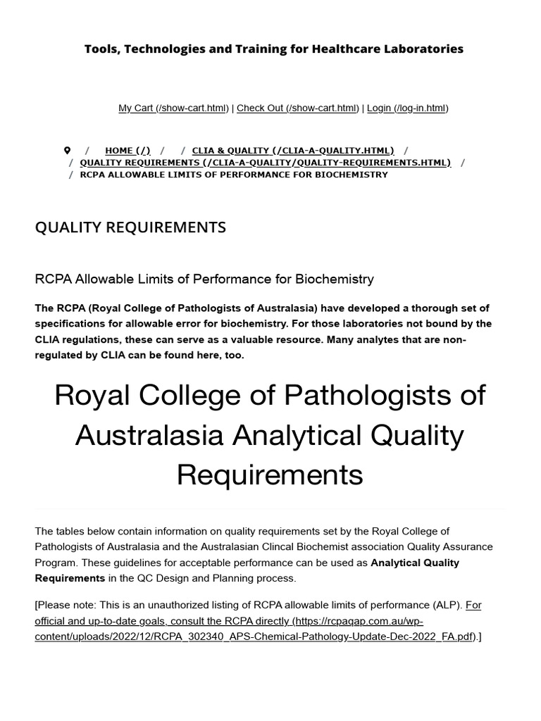 RCPA Biochemistry Quality Limits Guide | PDF