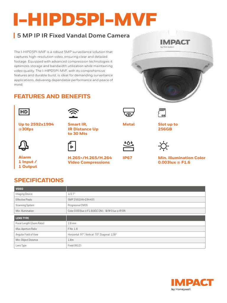 5MP IP IR Vandal Dome Camera Specs | PDF | Computer Network | Network ...