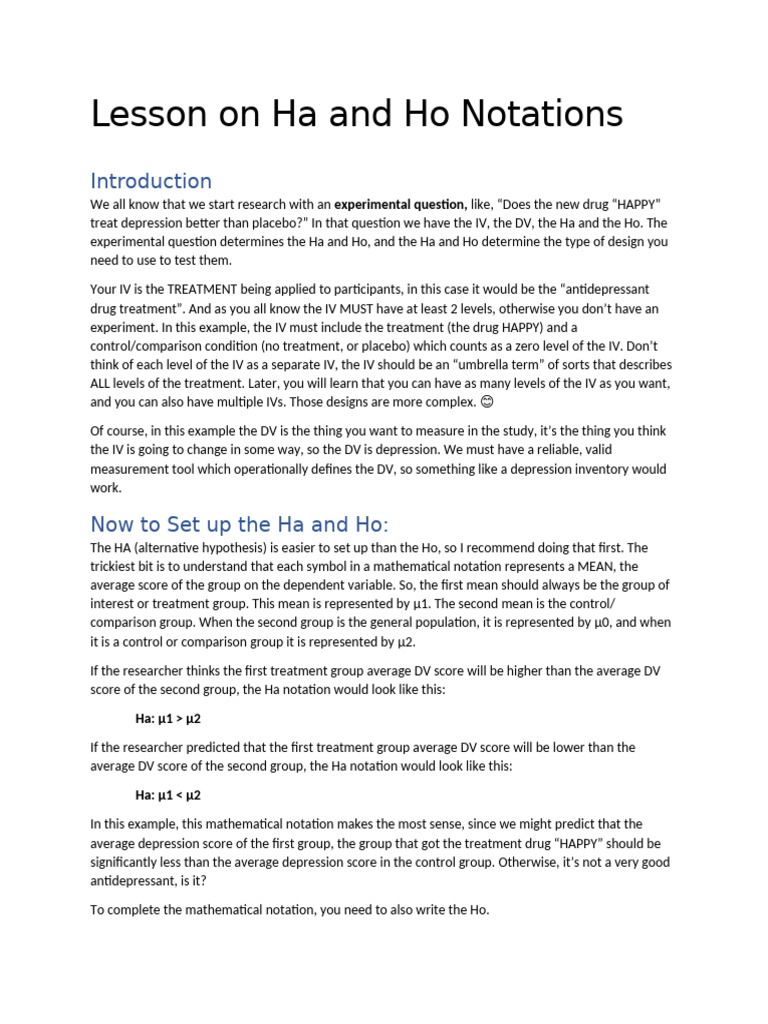Understanding Ha and Ho Hypotheses | PDF | Major Depressive Disorder ...