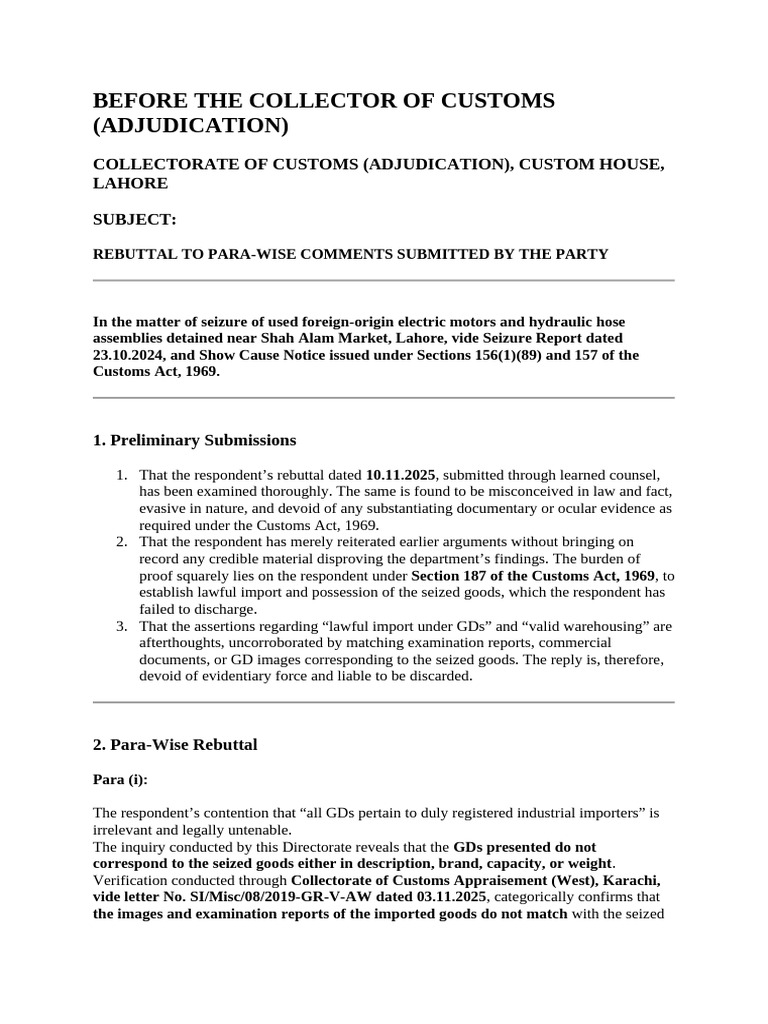 Customs Act Rebuttal on Seized Goods | PDF | Burden Of Proof (Law ...