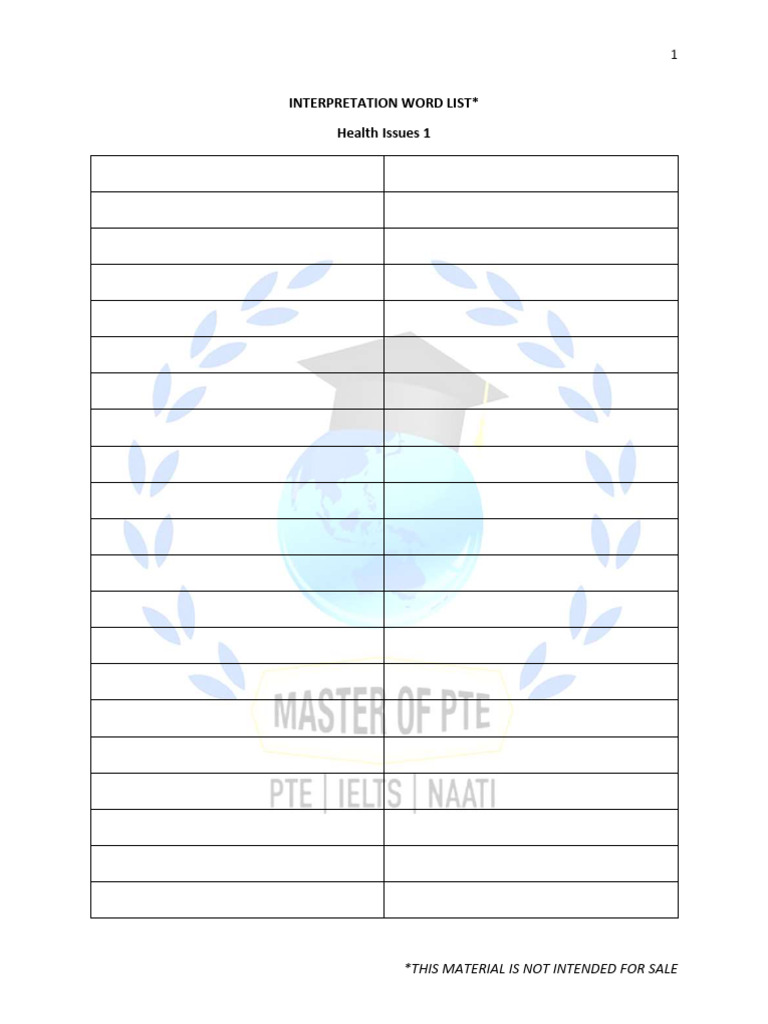 Health Issues Interpretation Word List | PDF | Medical Specialties ...