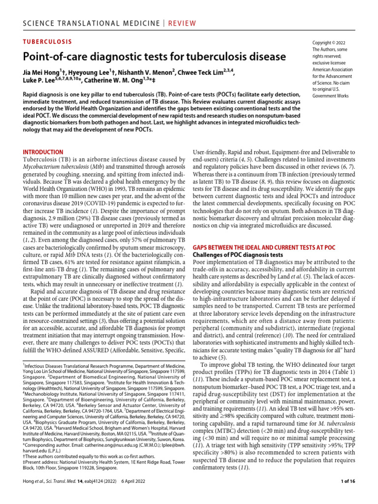POCT For Tuberculosis Disease | PDF | Tuberculosis | Polymerase Chain ...