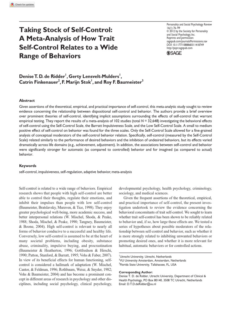Self-Control and Its Behavioral Impact | PDF | Self Control | Self ...