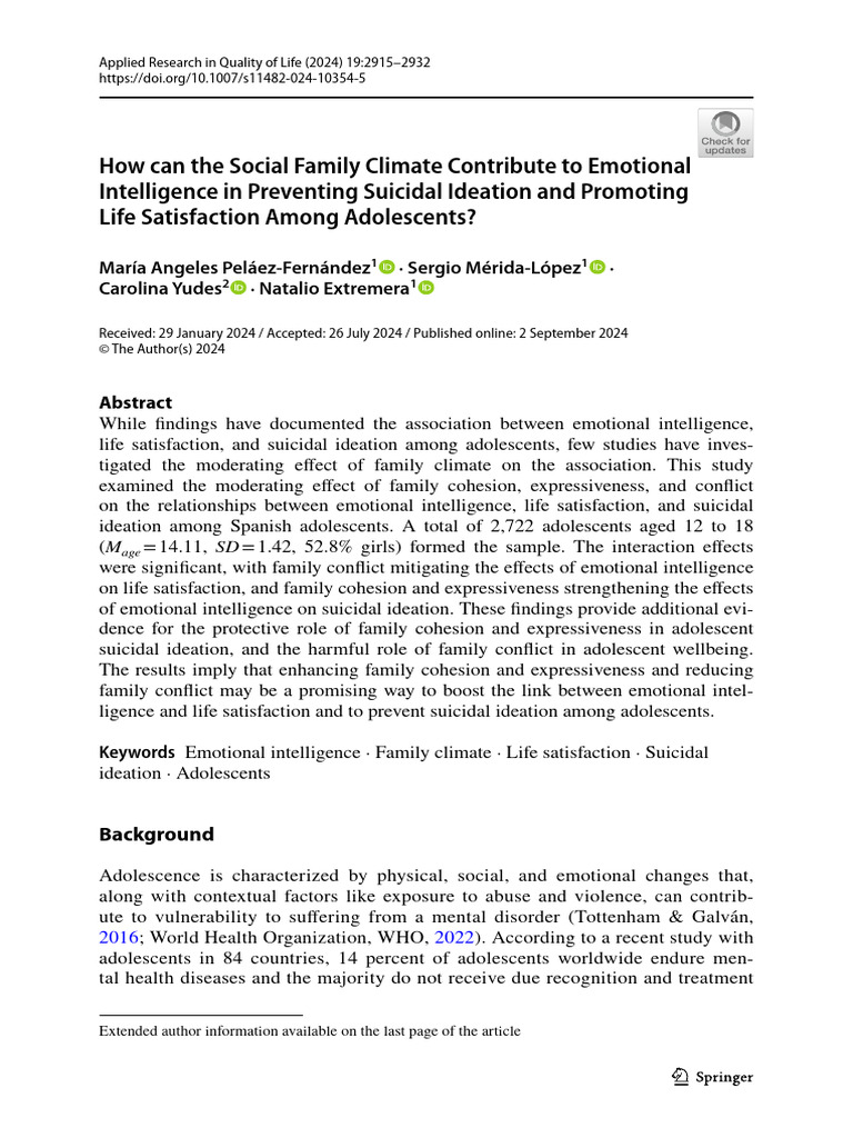 Peláez How Can the Social Family Climate Contribute to Emotional | PDF ...
