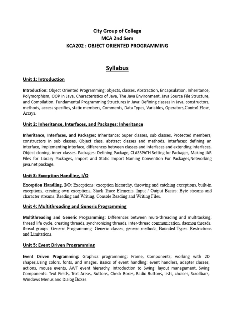 Java OOP Concepts and Syllabus Guide | PDF | Java Virtual Machine ...