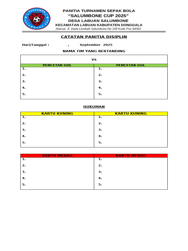 Panitia Turnamen Salumbone Cup 2025 | PDF