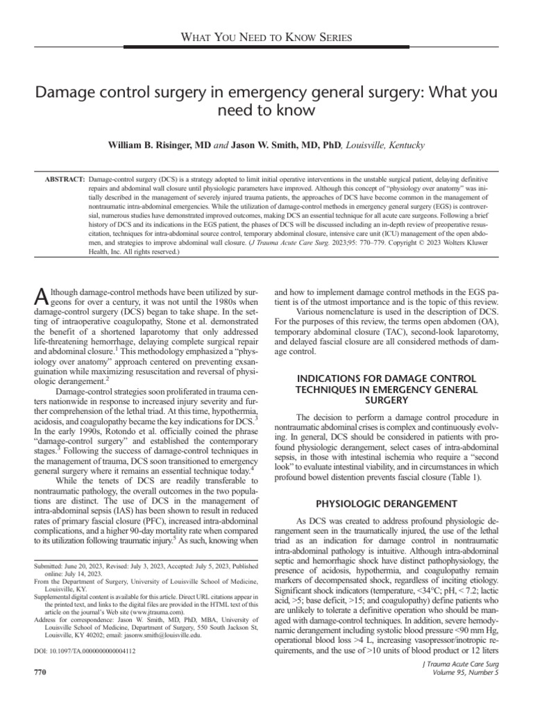 Damage Control Surgery in Emergency General 23 | PDF | Sepsis ...