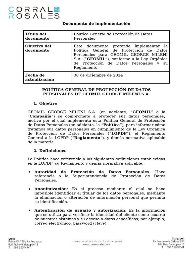 20250217 Política General de Protección de Datos (GEOMIL) | PDF ...