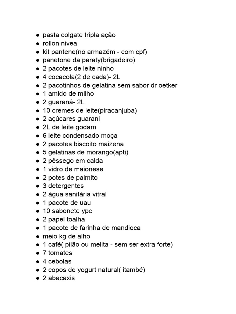 Lista de Compras Variada e Completa | PDF