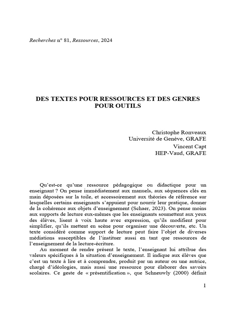 Textes comme ressources pédagogiques | PDF | Encyclopédies | Apprentissage