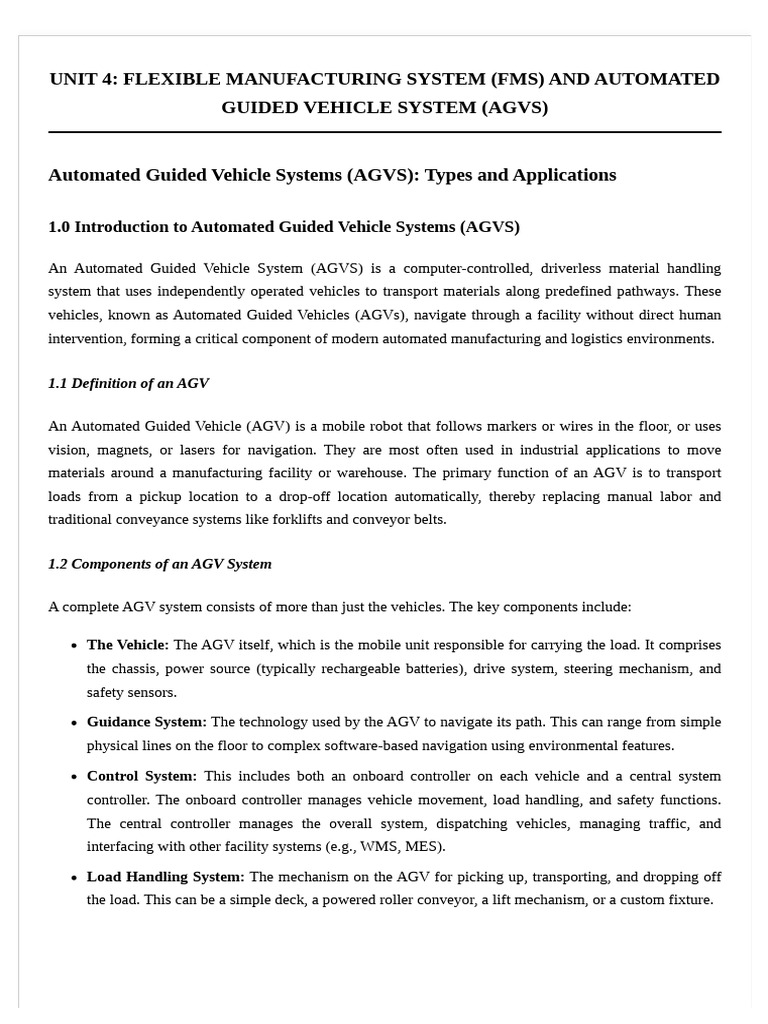 Unit4 Agvs Types Applications Notes | PDF | Warehouse | Forklift