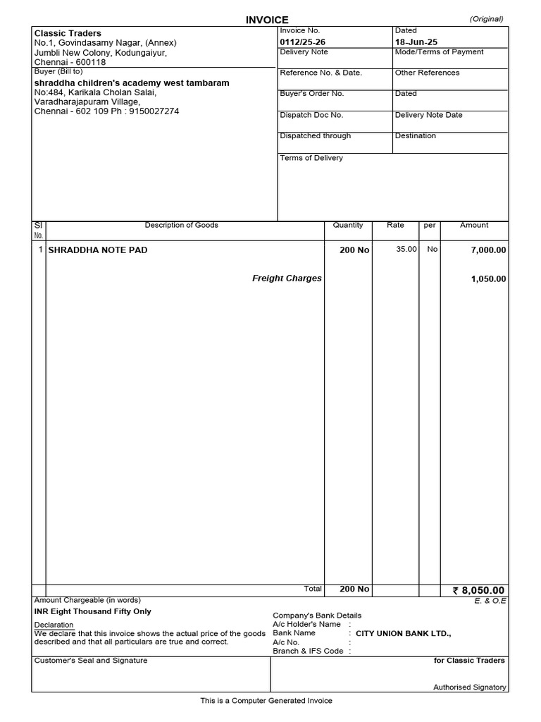 Invoice for Shraddha Note Pads | PDF