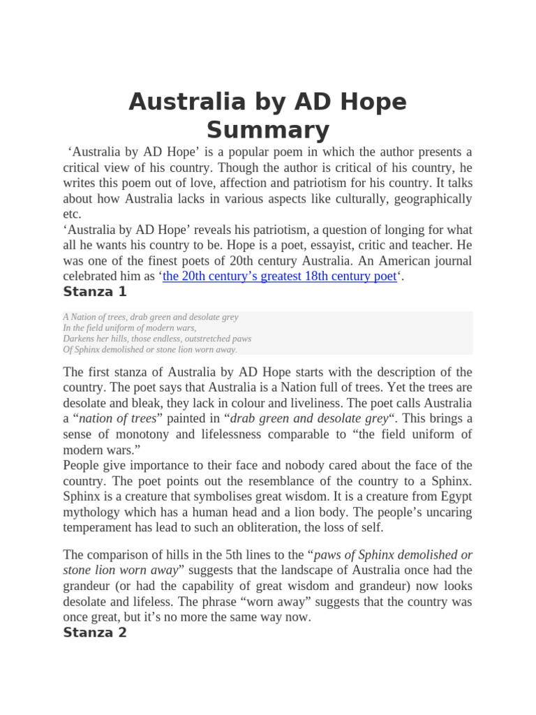 Critical Analysis of AD Hope's Australia | PDF