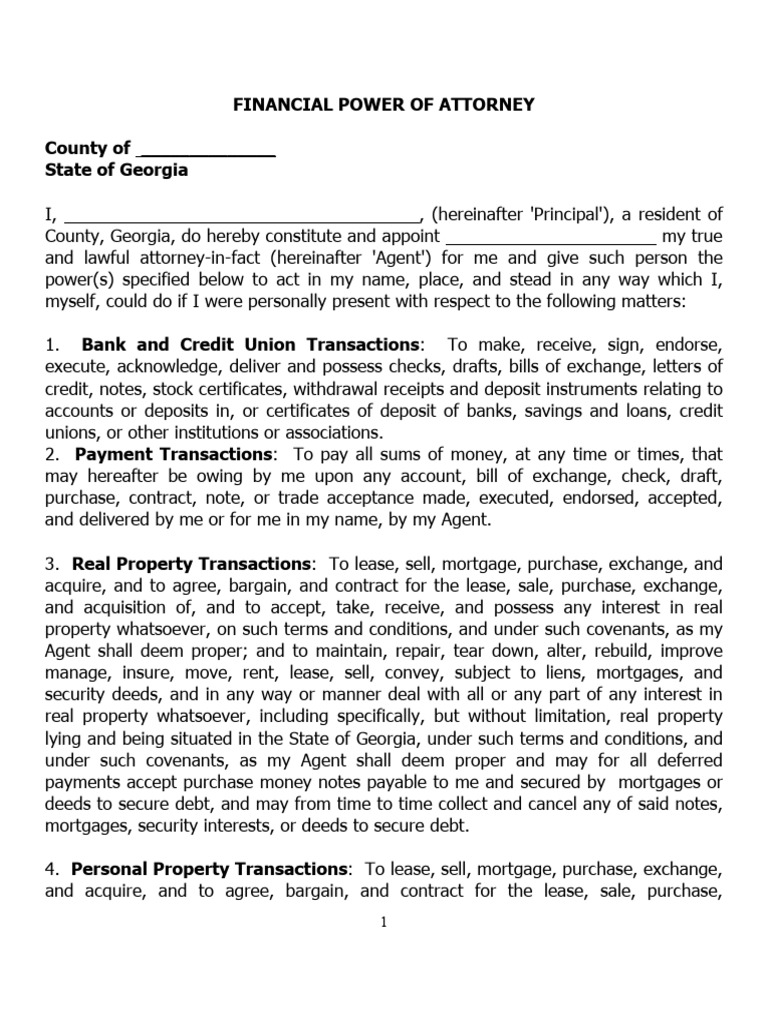 Georgia Financial Power of Attorney Form | PDF | Mortgage Law | Power ...