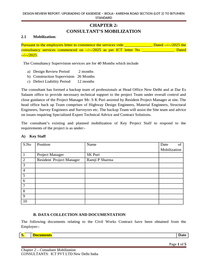Consultant Mobilization for Road Upgrade | PDF
