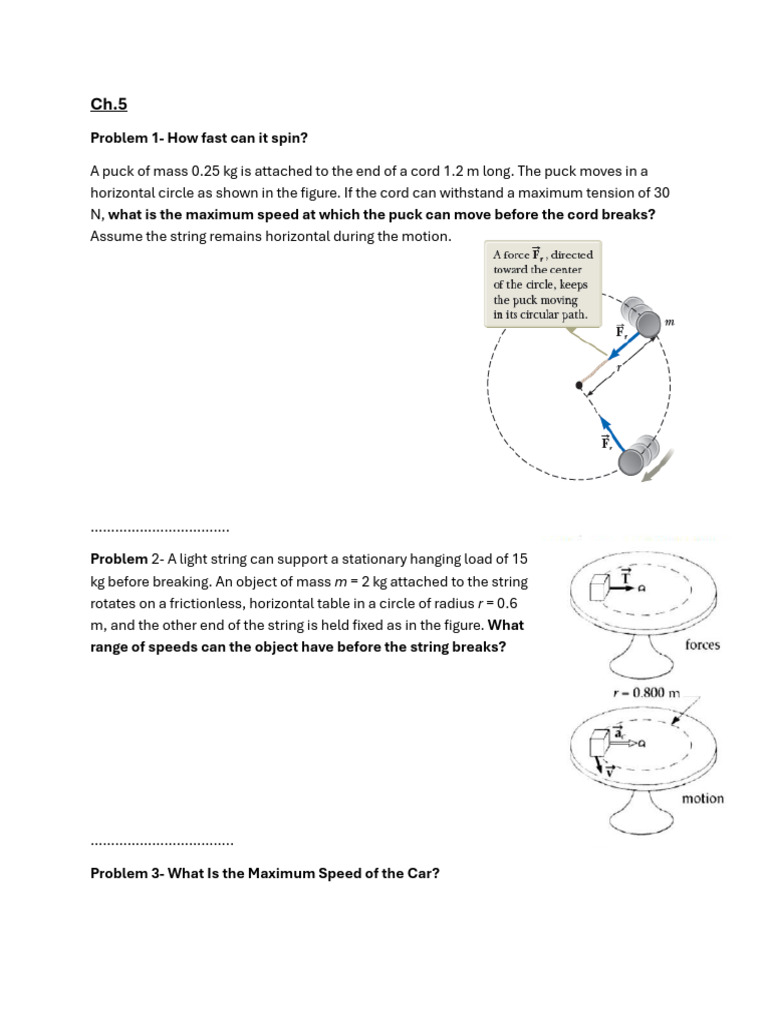 Physics Problems on Circular Motion and Forces | PDF | Force | Motion ...